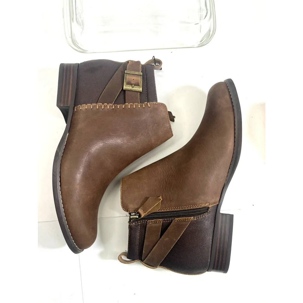 Spenco Brown Ankle Boots Dove Creek Zip Stitch Boho Prairie Womens size‎ 10